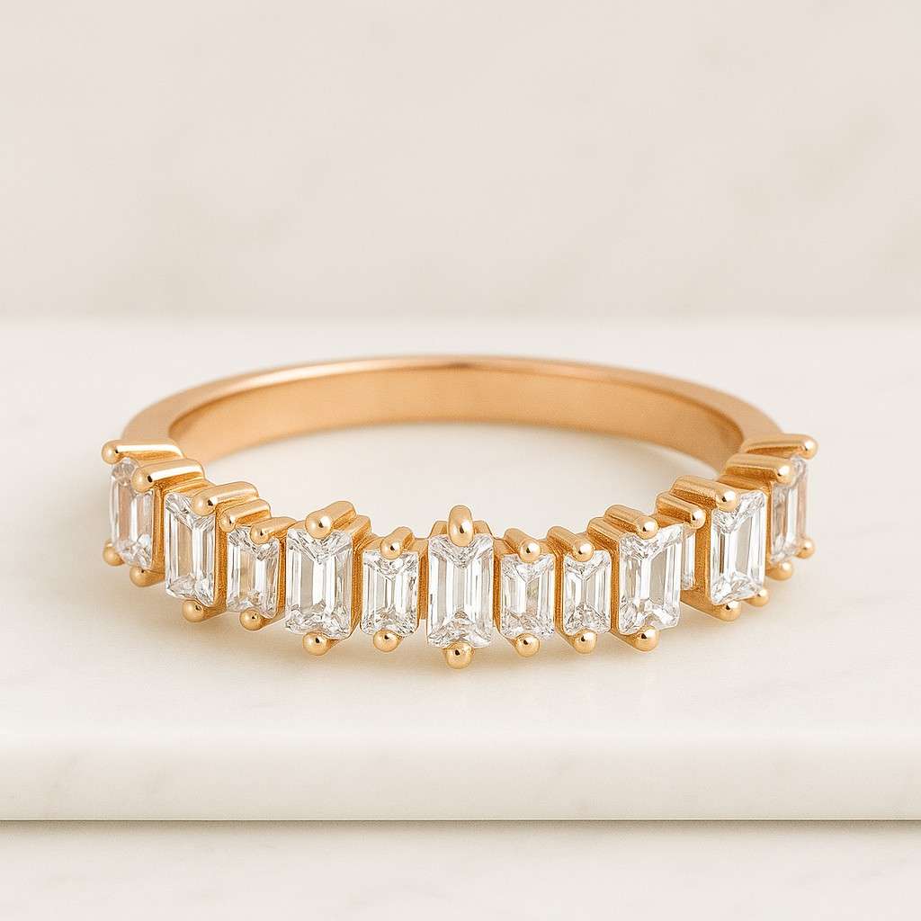 Stackable Diamond Wedding Band CVD Diamond Matching Band 14K Solid Gold Band For Her
