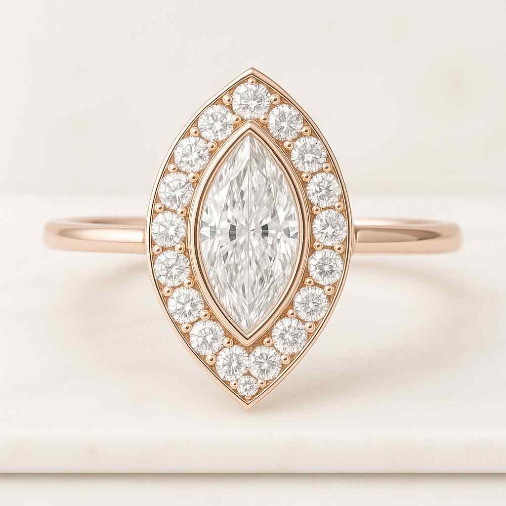 stackable two piece ring set marquise round lab diamond bezel set bridal ring 14k yellow gold wedding band