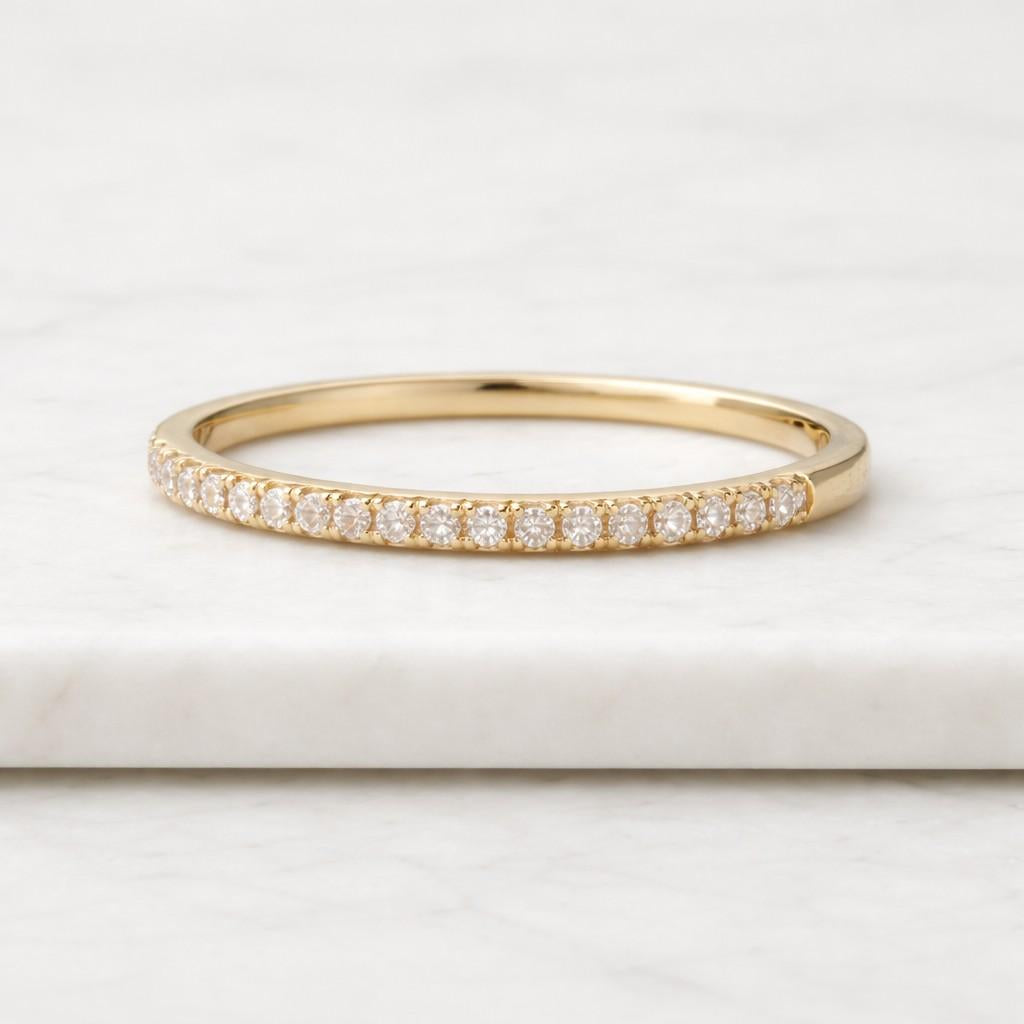 lab grown diamond half eternity ring, solid gold wedding band, micro pave stacking ring
