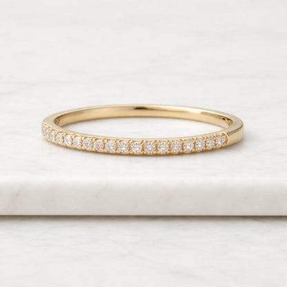 Lab Grown Diamond Half Eternity Ring, Solid Gold Wedding Band, Micro Pave Stacking Ring
