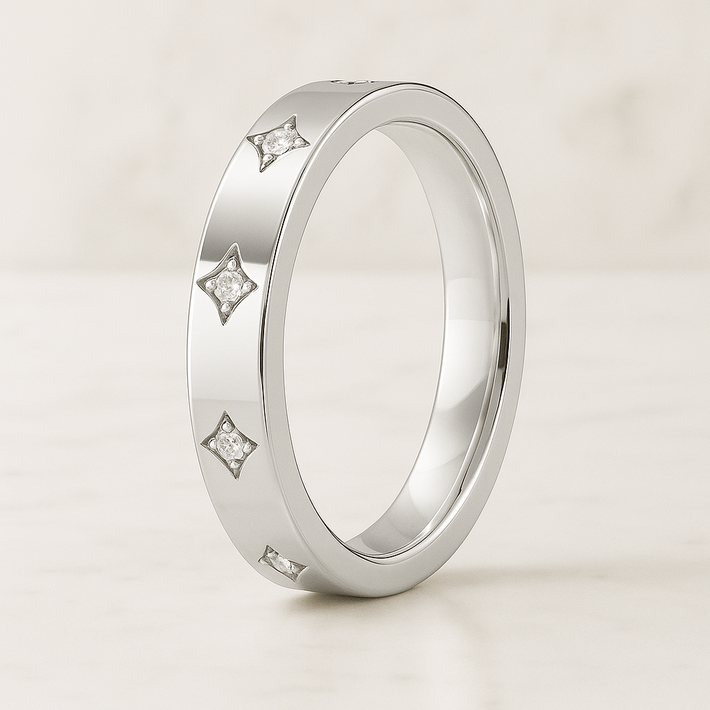 Diamond Wedding Band Recycled Gold Celestial Eternity Ring