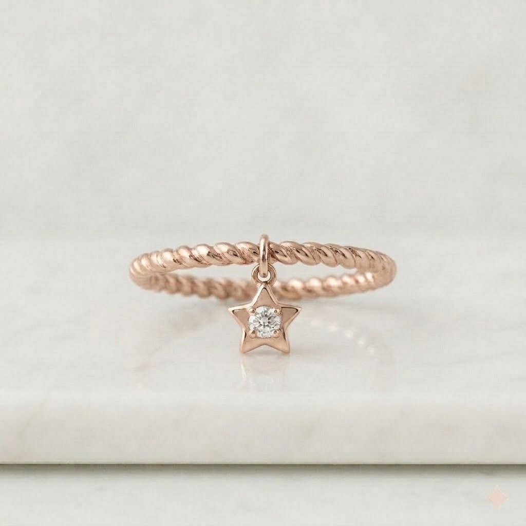 Star Dangle Ring: Sterling Silver Celestial CZ Ring
