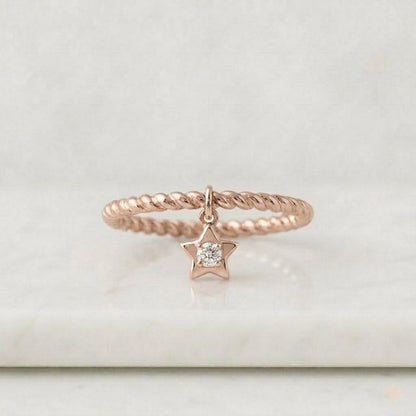 Star Dangle Ring: Sterling Silver Celestial CZ Ring
