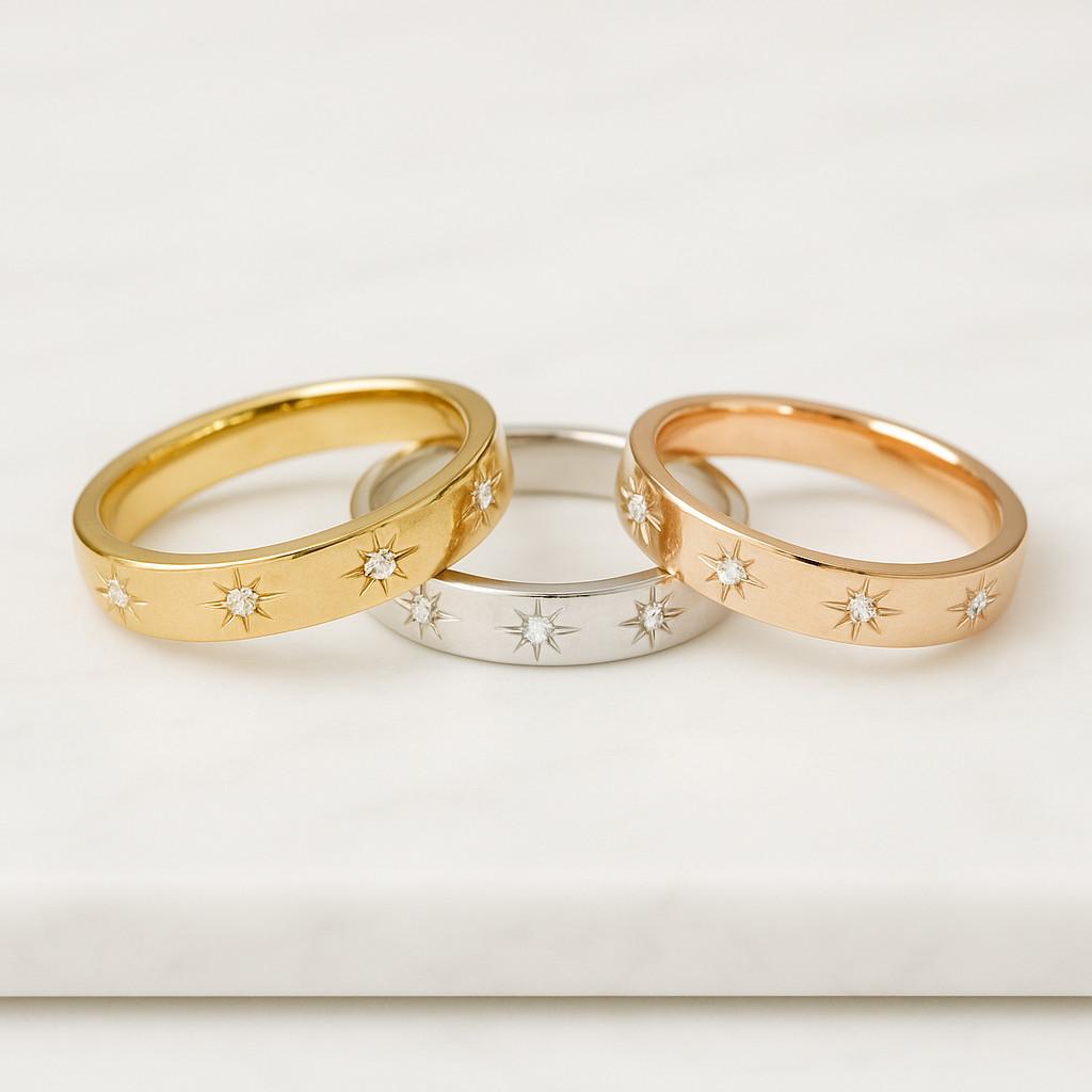 Star Set Diamond Eternity Band Solid Gold Wedding Ring Minimalist Gift For Women