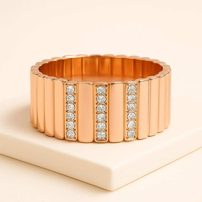 Statement Ring 14k Diamond Cigar Band, Ribbed Texture, Fluted Design