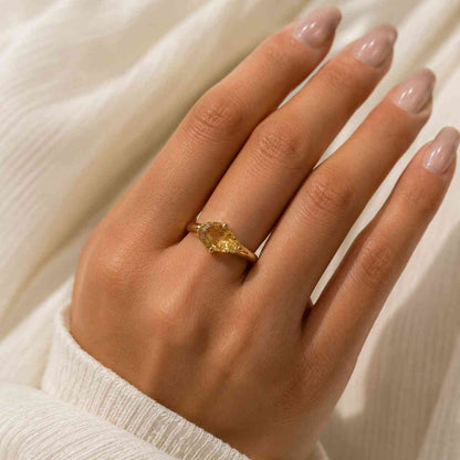 Step Cut Champagne Pear Shape Lab Grown Diamond Engagement Ring, 14K Yellow Gold Solitaire Wedding Ring, Anniversary Promise Ring For Women