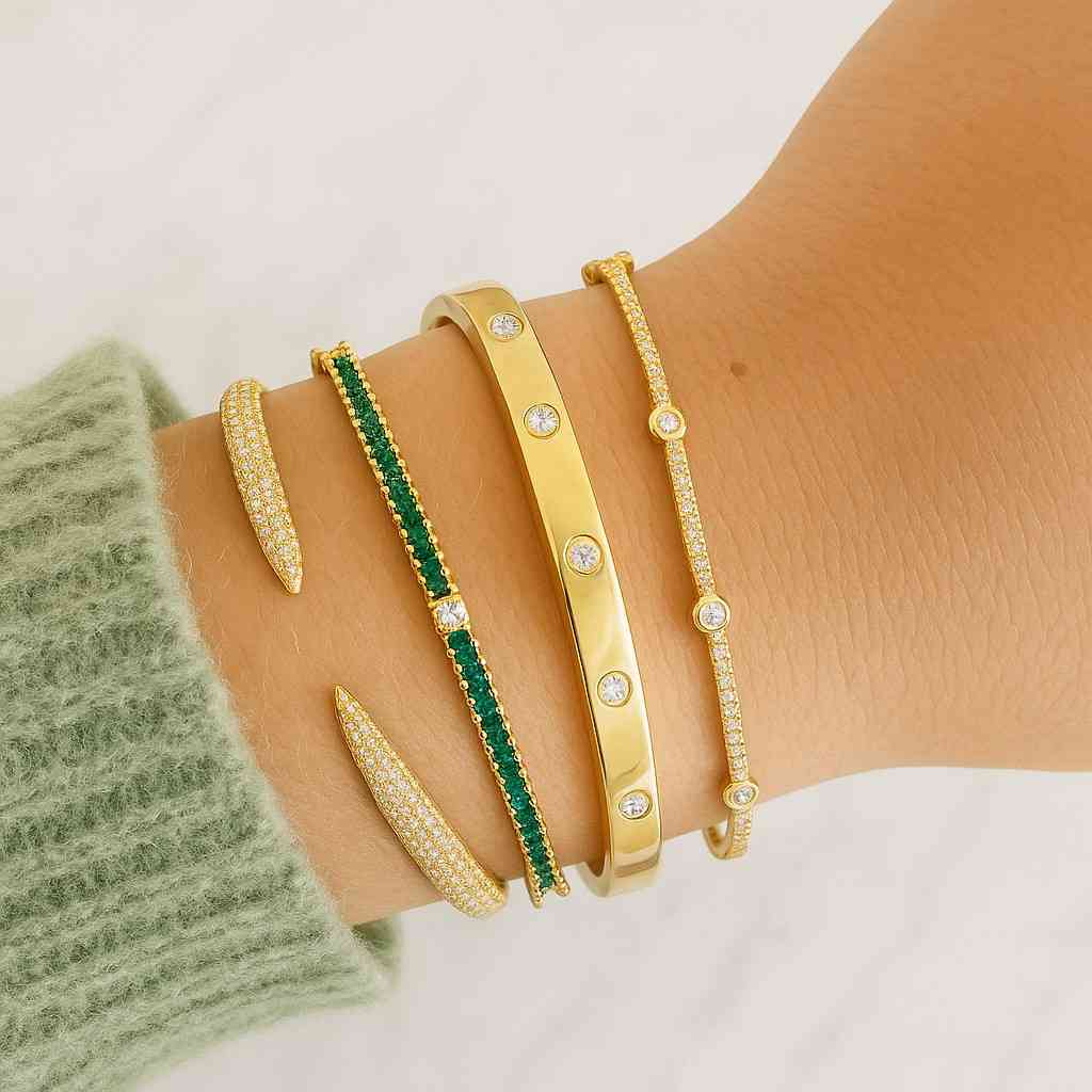 Round Diamond Daily Wear Bangle 14K Solid Gold Bangle Conflict Free Diamond Wedding Bangle