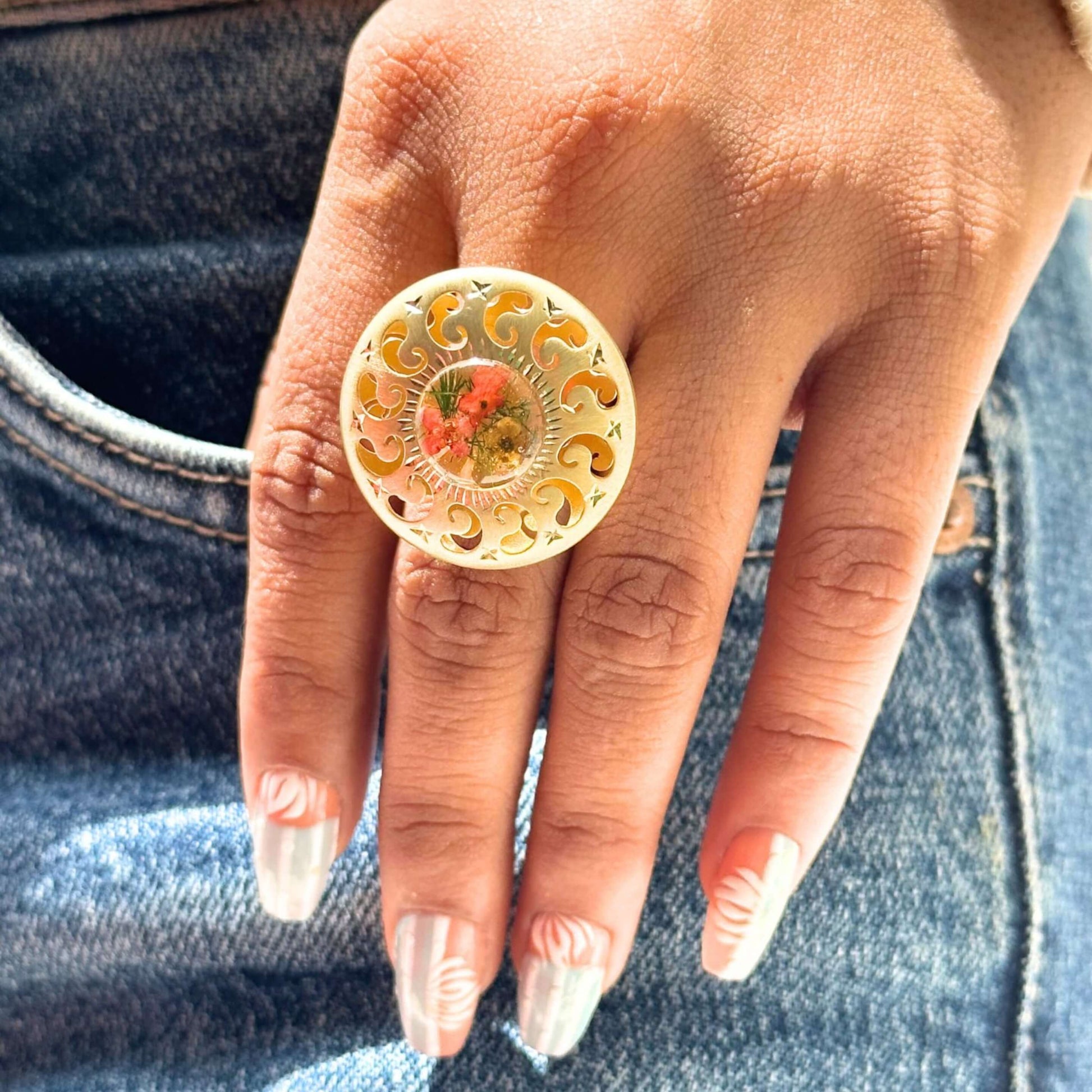 Sterling Silver 1970's Real Flower Ring