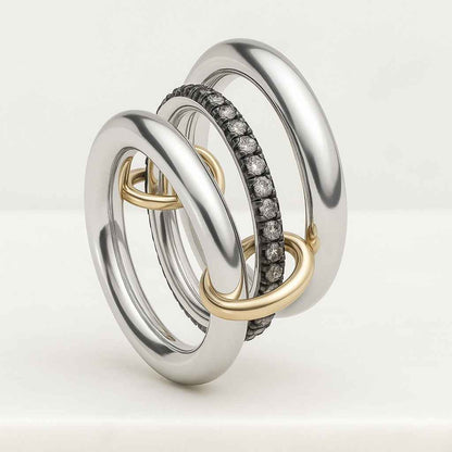 925 Sterling Silver Connected Ring 14KGF Gold and Sterling Silver Stacking Ring 