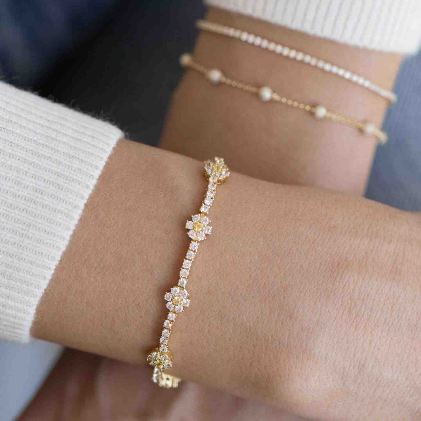 Sterling Silver Diamond Bracelet, Delicate Crystal Bracelet, Anniversary Gift