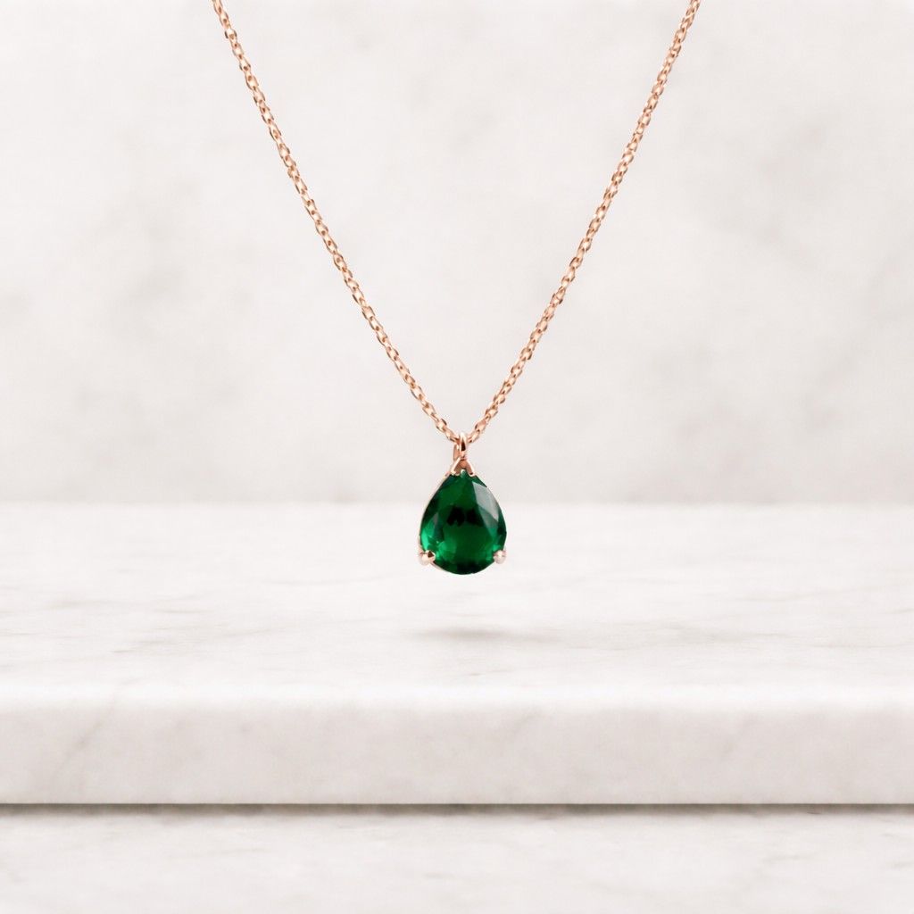 Sterling Silver Emerald Necklace · Green Emerald Pendant · Pear Cut Gemstone Necklace · May Birthstone Jewelry Gift · Long Necklace Emerald
