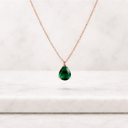 Sterling Silver Emerald Necklace · Green Emerald Pendant · Pear Cut Gemstone Necklace · May Birthstone Jewelry Gift · Long Necklace Emerald
