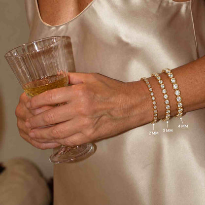 Sterling Silver Moissanite Tennis Bracelet, 3mm Round Bezel Set, Rhodium Plated
