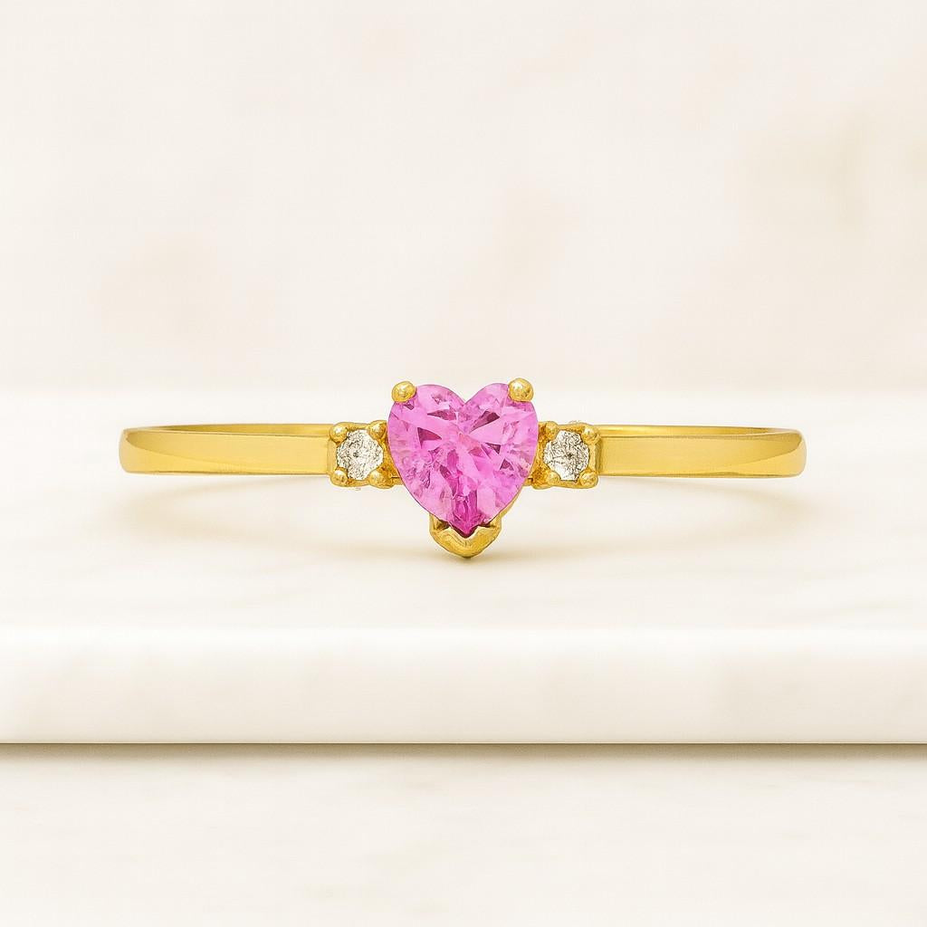 Sterling Silver Pink Heart Ring Pave Band Love Ring