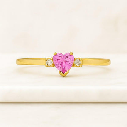 Sterling Silver Pink Heart Ring Pave Band Love Ring