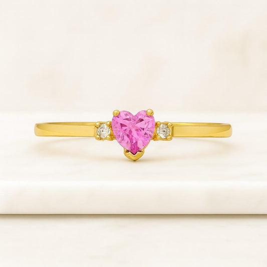 Sterling Silver Pink Heart Ring Pave Band Love Ring