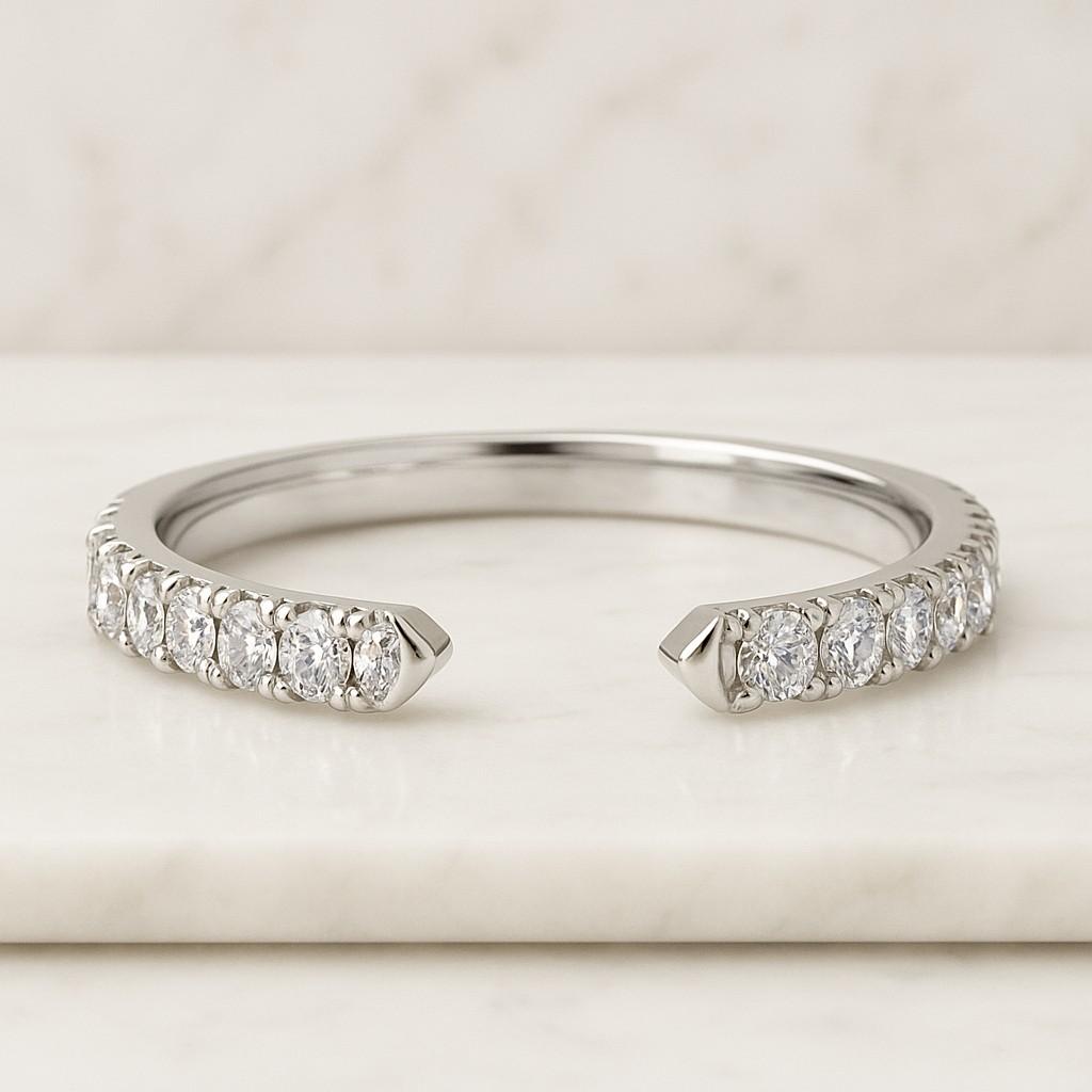 Stunning Round Cut Moissanite Engagement Band For Womens Cuff Stacking Ring Lab Grown Diamond Wedding Band