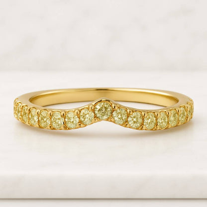 Sustainable Wedding Band for Women  Simulated Diamond Ring  Chevron Moissanite