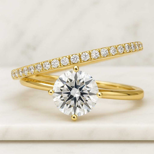 Swirl Engagement Ring Round With Round Cut Diamond Wedding Gift Ring Swirl Bypass Style Ring 14K White Gold Promise Ring Gift For Her