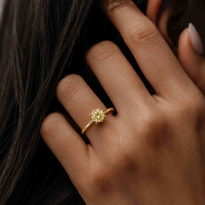 Swirl Bypass Engagement Ring, Canary Yellow Gemstone Ring, Marquise & Round Shape Wedding Ring, Solitaire With Accent Ring, 10K Gold Ring
