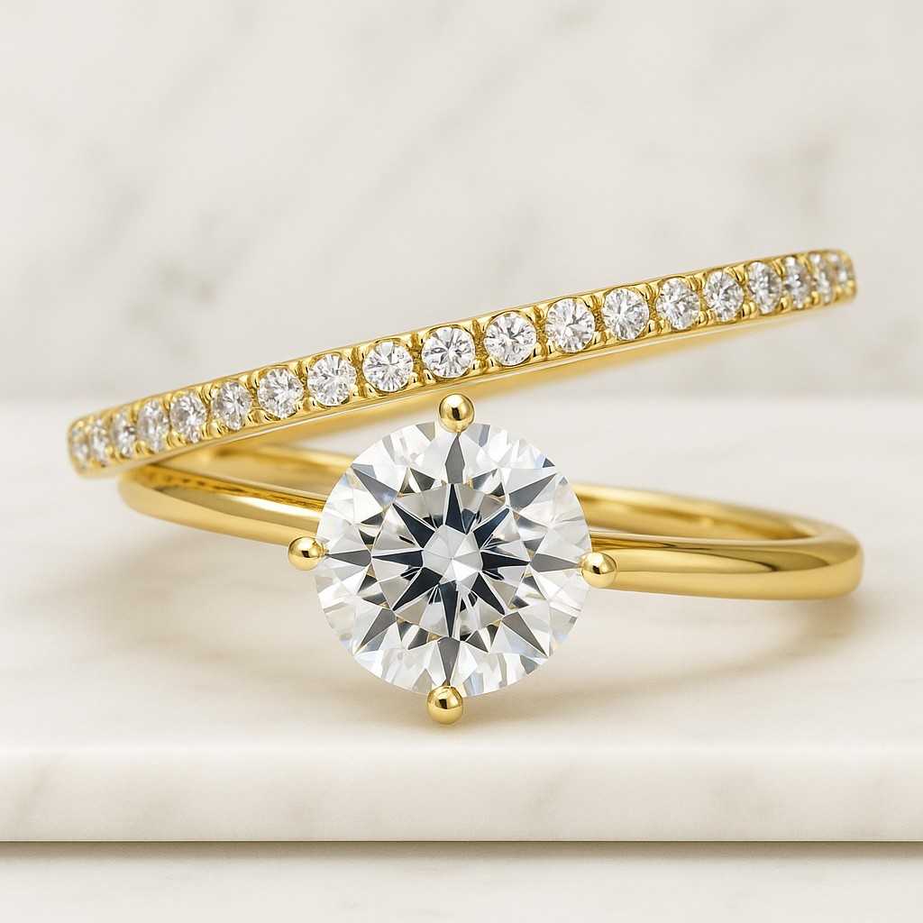 Swirl Engagement Ring Round With Round Cut Diamond Wedding Gift Ring Swirl Bypass Style Ring 14K White Gold Promise Ring Gift For Her