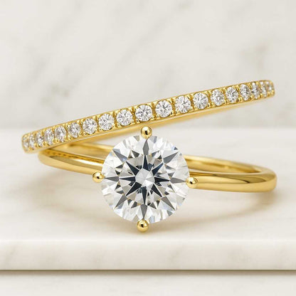 Swirl Engagement Ring Round With Round Cut Diamond Wedding Gift Ring Swirl Bypass Style Ring 14K White Gold Promise Ring Gift For Her