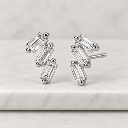 Tapper Bagueuette Lab Grown Diamond Stud Earrings, 0.75 TCW Stud Lab Diamond Earrings
