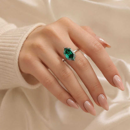 Dutch Marquise Cut Emerald Engagement Ring in 14K White Gold