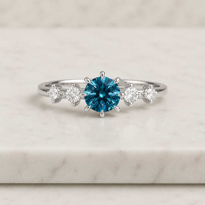 Teal Sapphire Engagement Ring Moissanite Cluster Ring Oval Shape Gemstone Ring Anniversary Gifts 14K Solid Rose Gold Ring Promise Ring
