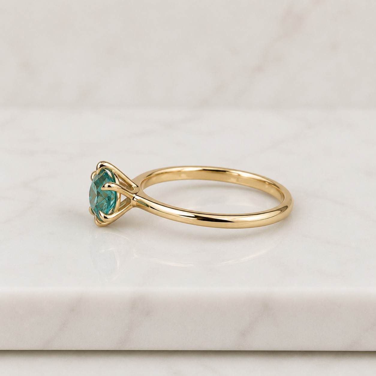 Teal Sapphire Ring in 925 Sterling Silver – Round Cut 4 Prong Solitaire Engagement Ring
