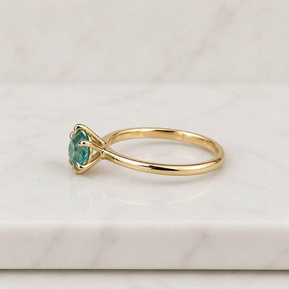 Teal Sapphire Ring in 925 Sterling Silver – Round Cut 4 Prong Solitaire Engagement Ring
