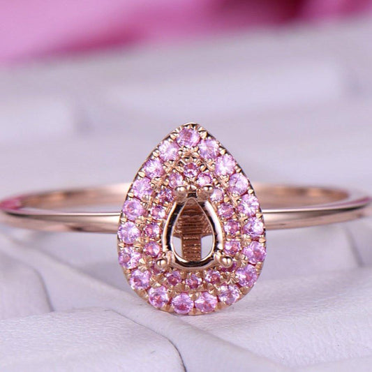 Teardrop Engagement Ring With Pink Stone Halo