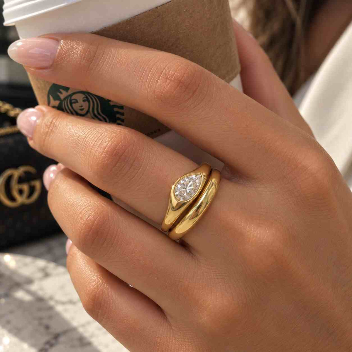 teardrop gold ring | minimal diamond promise ring gift