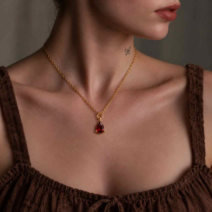 14Kt Gold Ruby Teardrop Necklace, 1.5 Ct Ruby Pendant, July Birthstone Necklace, Ruby Gold Necklace
