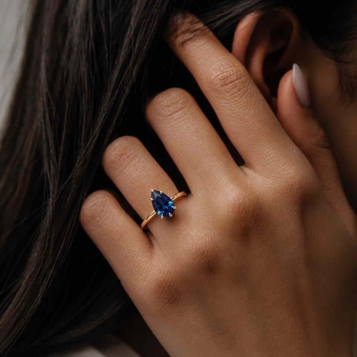 Teardrop Sapphire Ring,deep blue teardrop sapphire faceted engagement ring, bright blue teardrop pear ring,blue sapphire pear solitaire ring
