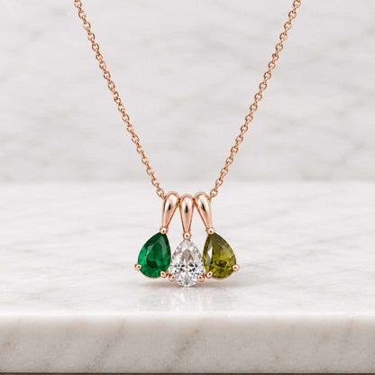 Teardrop Three Birthstone Necklace: Personalized Family Birthstone in Sterling Silver, Necklaces For Mom
