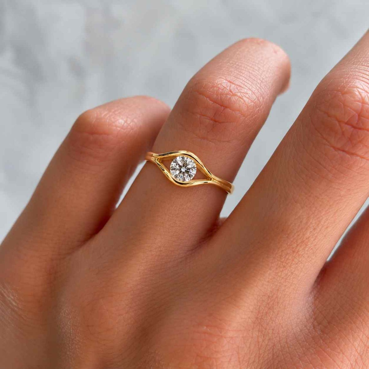 tension setting solitaire engagement ring for women, unique 14k gold twisted ring, engagement ring, igi certified lab grown diamond ring
