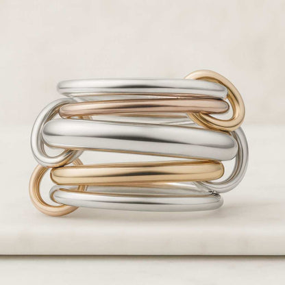 Thick Band Stackable Ring Real Gold Jewelry Gift for Her 14K Gold Chain Ring for Women Solid Gold Link Ring