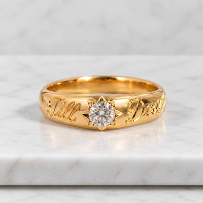 Custom 1.5mm Thin Birthstone Ring - 14K Solid Gold, Custom Name Date Engraved Band Ring Gift for Her/Him, Yellow/Rose/White Gold Options
