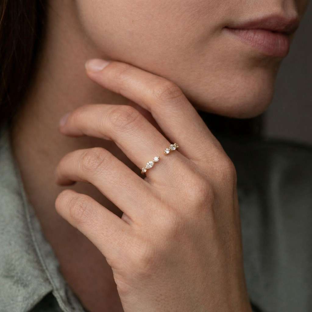 Thin Open Gap Stacking Ring Real Lab Diamond Open Cuff Wedding Ring Minimalist Custom Open Gap Band Ring for Her Women Cuff Stackable Band
