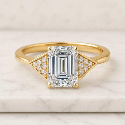 2.50ct Emerald Lab Grown Diamond Engagement Ring, Baguette Side Diamond, Three Stone Ring, IGI Certified Diamond Ring