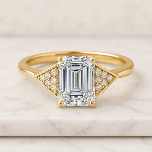 2.50ct Emerald Lab Grown Diamond Engagement Ring, Baguette Side Diamond, Three Stone Ring, IGI Certified Diamond Ring