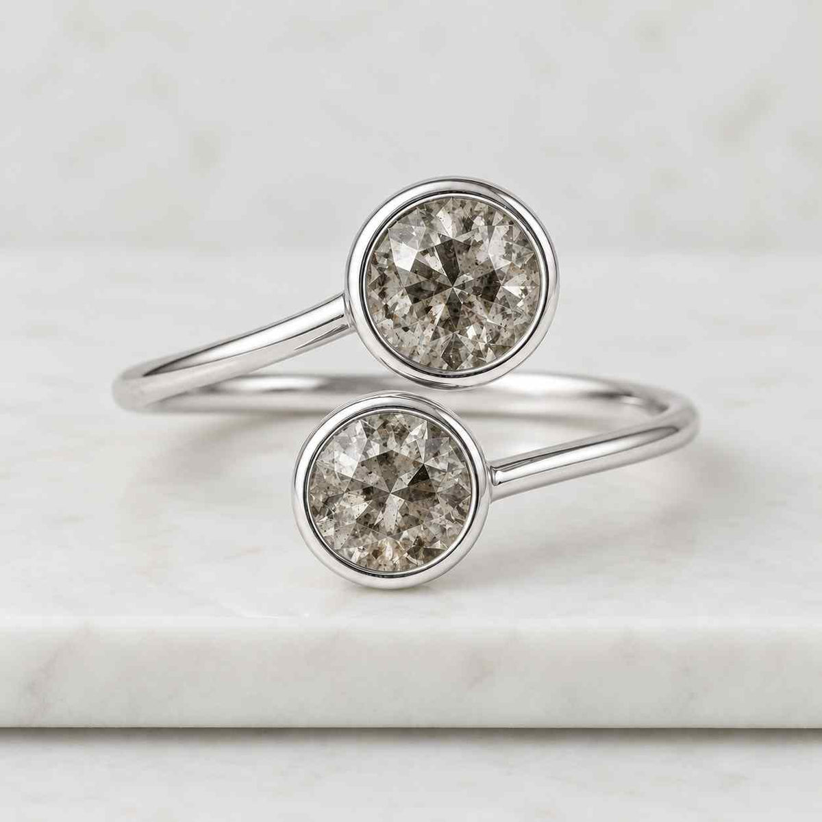 Three Diamond Engagement Ring Two Tone Anniversary Ring for Her Trilogy Ring in Double Metal Unique 3 Genuine Lab Grown Round Diamond Ring