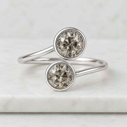 Three Diamond Engagement Ring Two Tone Anniversary Ring for Her Trilogy Ring in Double Metal Unique 3 Genuine Lab Grown Round Diamond Ring