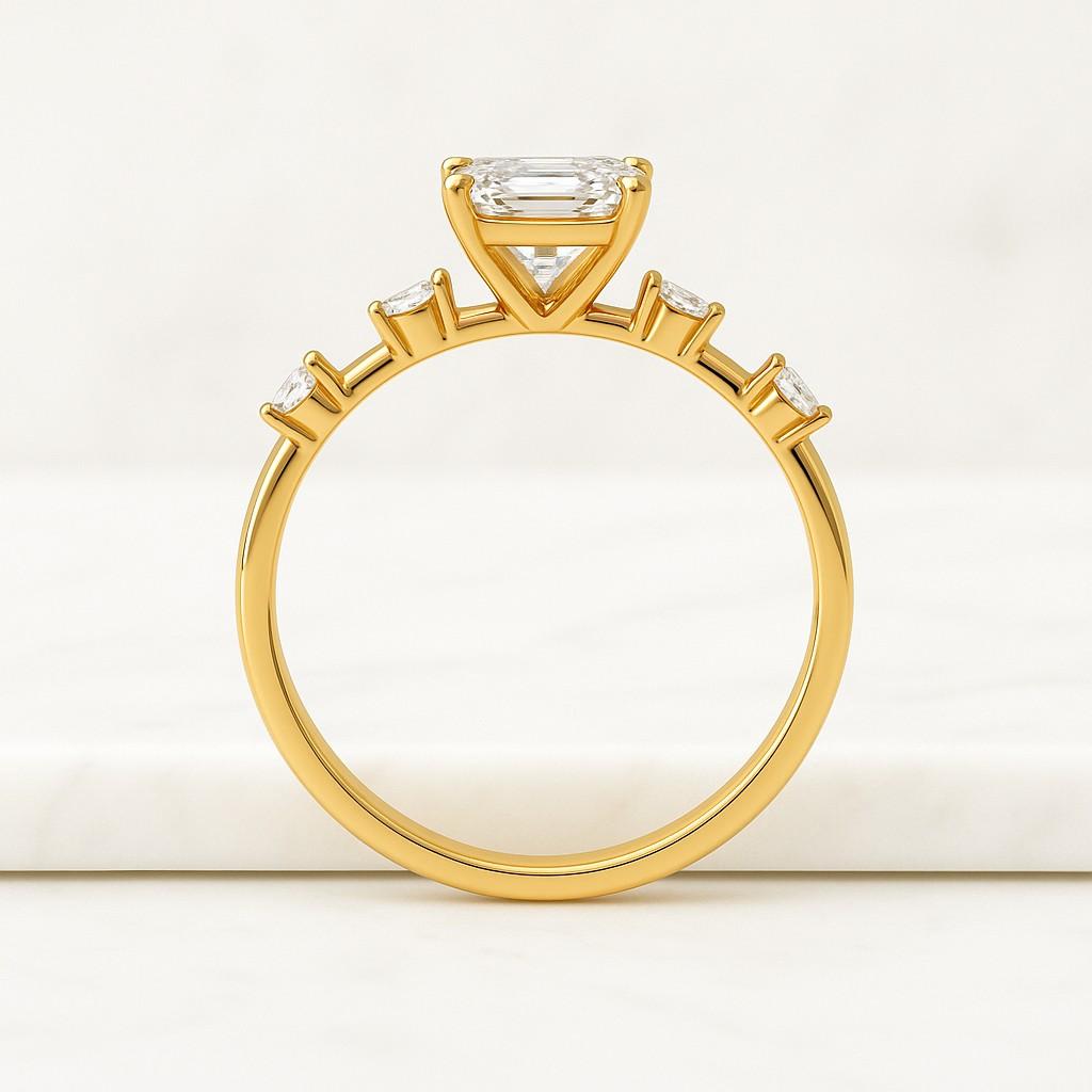 Three Emerald Cut Moissanite Engagement Ring