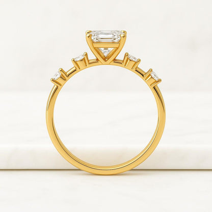 Three Emerald Cut Moissanite Engagement Ring