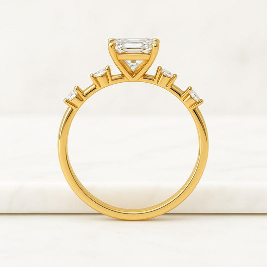 Three Emerald Cut Moissanite Engagement Ring