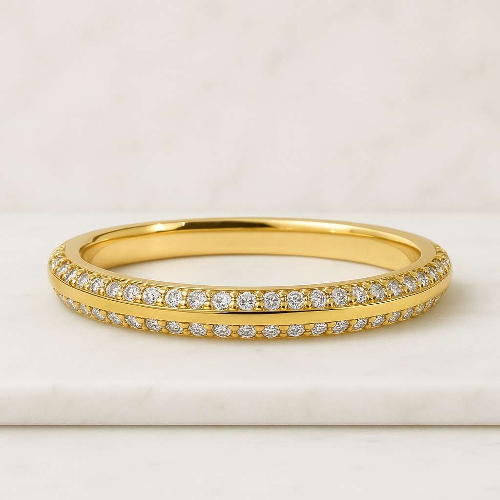 Three Row Diamond Pave Set Band Round Cut Lab Grown Wedding Band