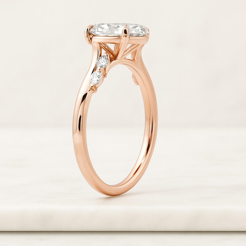 Three Stone Bezel Set Wedding Ring Certified CVD Diamond Side Oval Cut Anniversary Ring