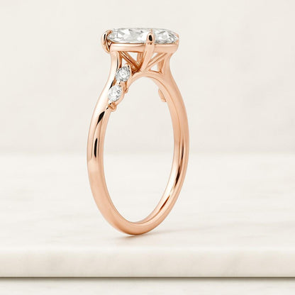 Three Stone Bezel Set Wedding Ring Certified CVD Diamond Side Oval Cut Anniversary Ring